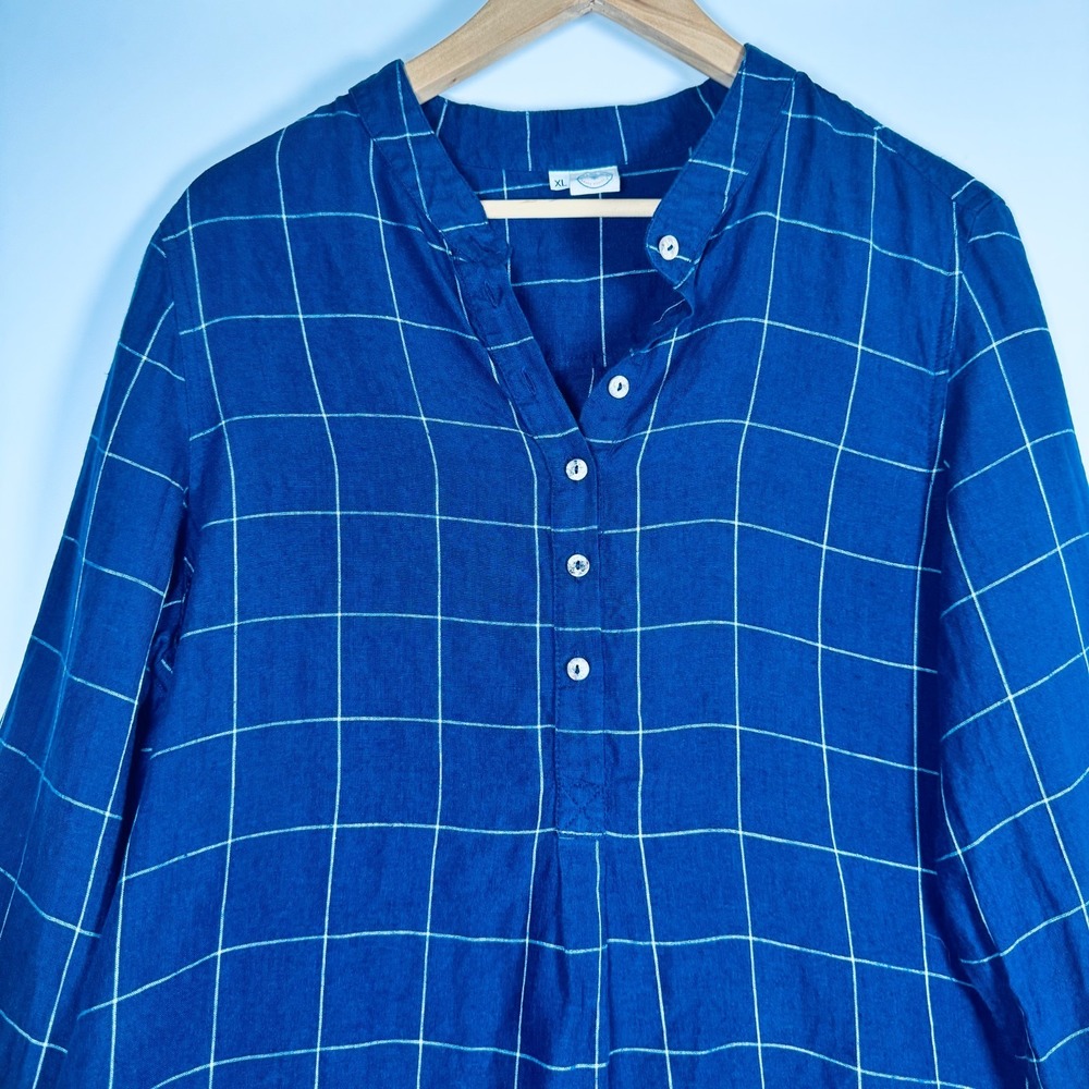 Vintage Home Napa Valley Linen Tunic XL Blue Windowpane Plaid St Helena‎ Luxury - Picture 2 of 12